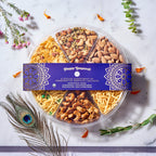 Halal Deepavali Nuts & Snacks Tray of almonds, honey roasted cashews, masala mixed nuts, murukku and namkeens